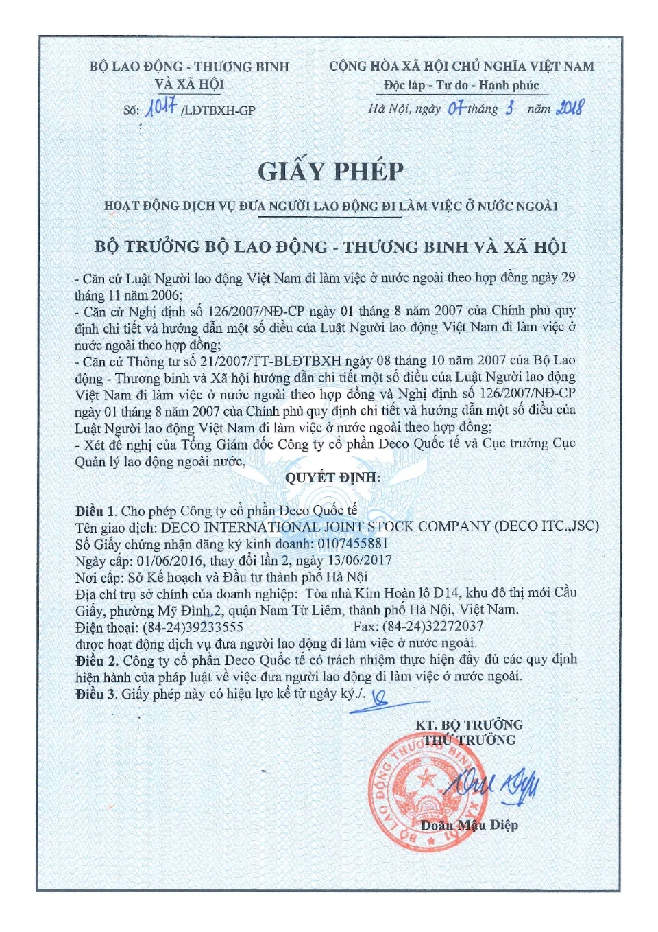 Công ty Xuất khẩu Lao động Nhật Bản Uy tín - Giấy phép