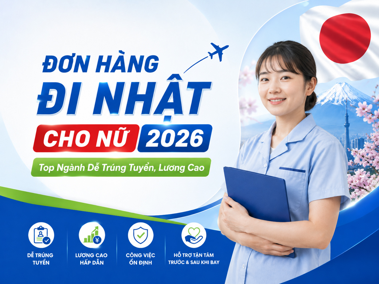 Đơn Hàng Đi Nhật Cho Nữ 2026 – Top Ngành Dễ Trúng Tuyển, Lương Cao