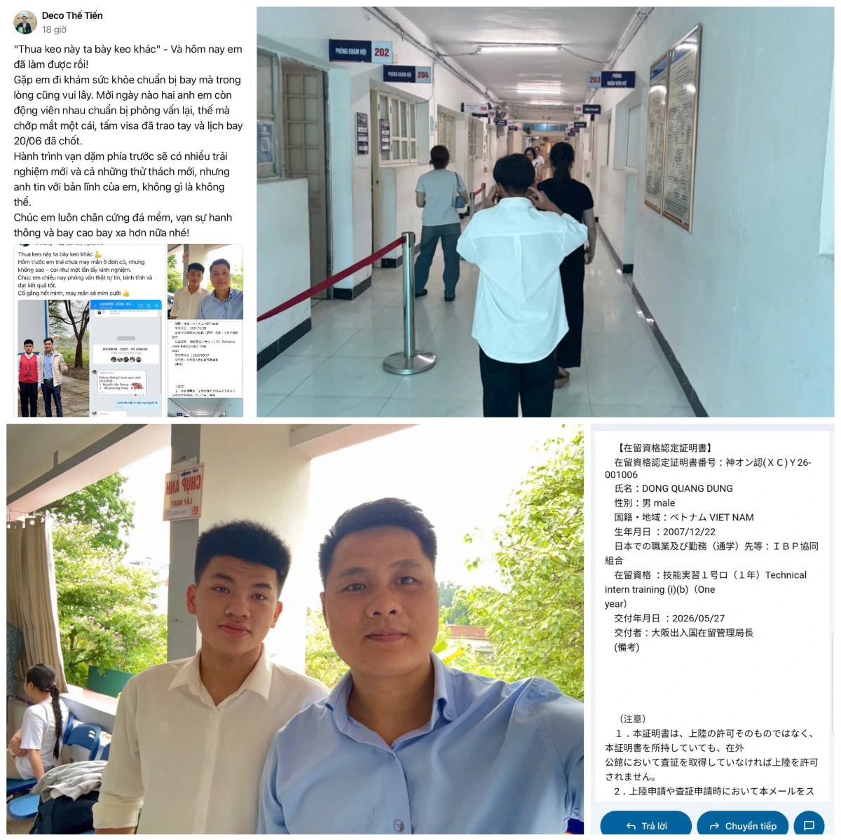 Chúc mừng em Dũng đã hoàn thiện thủ tục bay sang Nhật