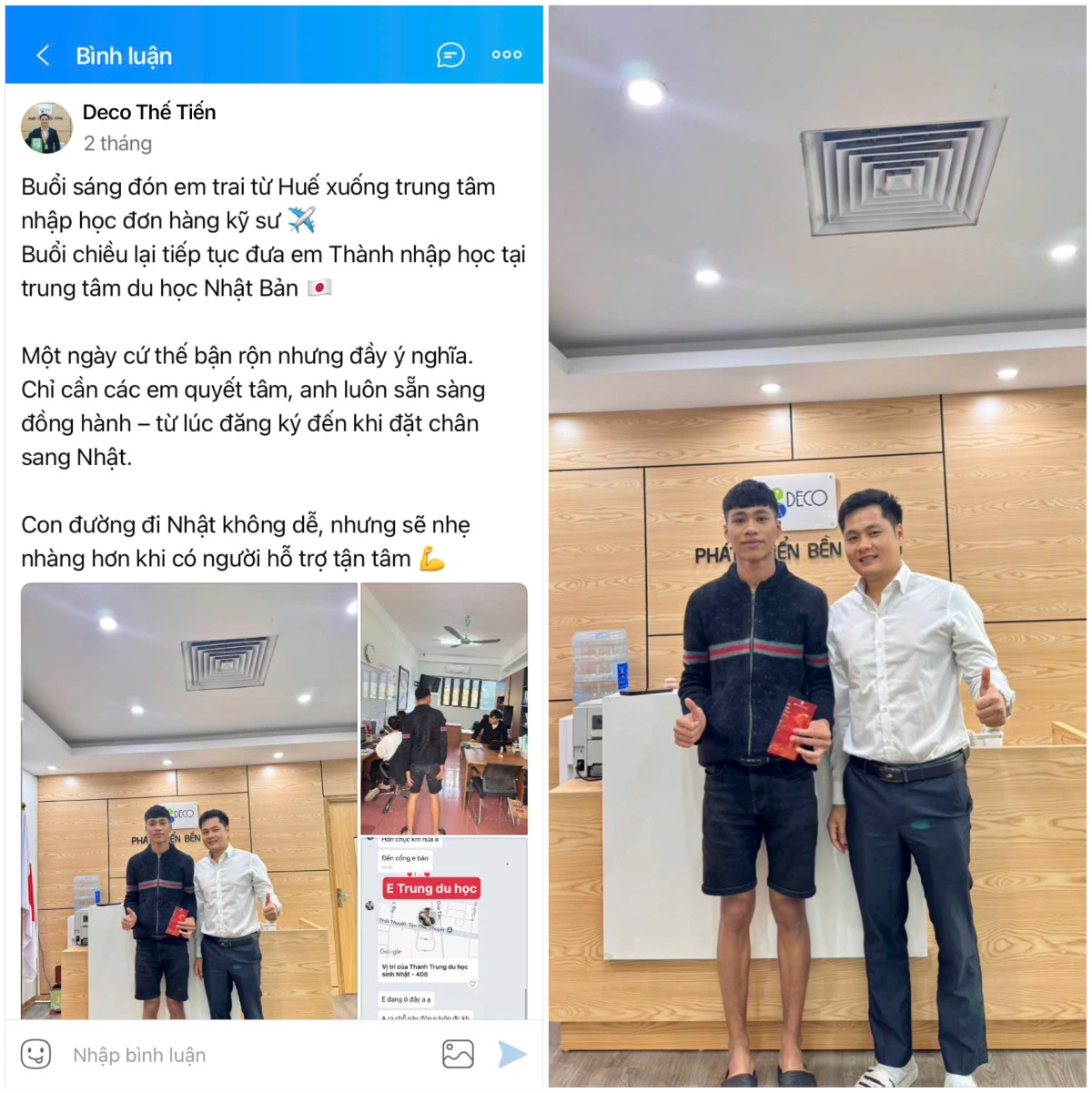 Hỗ trợ em Thành ở Huế ra đăng ký đơn hàng kỹ sư Nhật Bản
