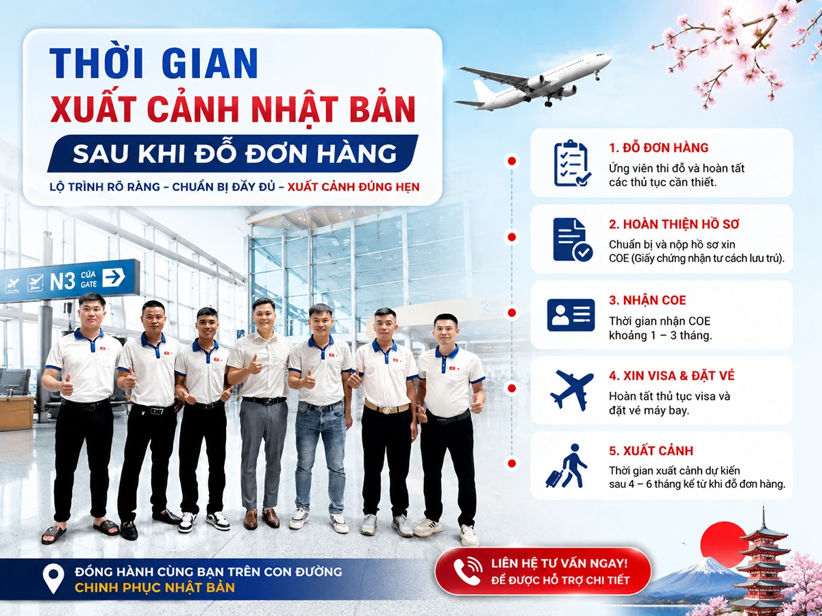 Từ lúc đỗ phỏng vấn đơn hàng sau bao lâu thì được xuất cảnh?