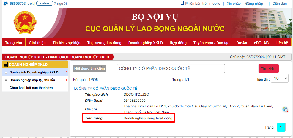 Tình trạng của doanh nghiệp phải là: Doanh nghiệp đang hoạt động