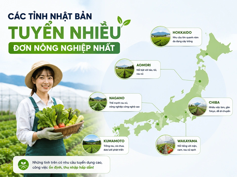 Các Tỉnh Nhật Bản Tuyển Nhiều Đơn Nông Nghiệp