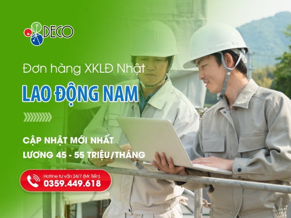 Đơn đi Nhật cho nam – Cập nhật đơn hàng mới nhất 2026, lương 40–55 triệu/tháng